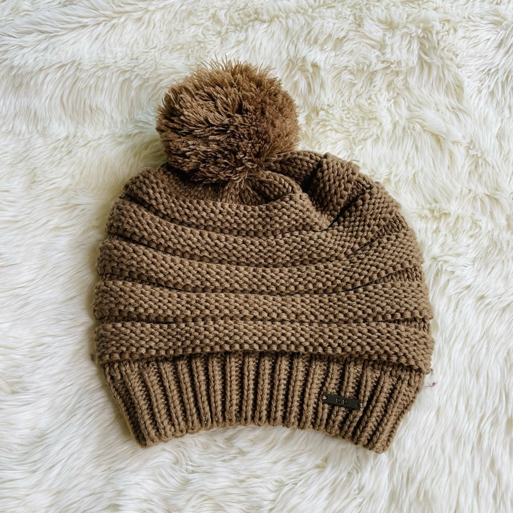 C.C Beanie Brown With Knit Pom